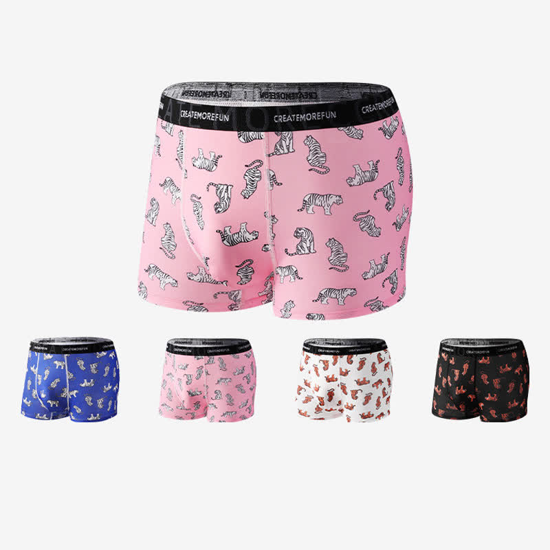 Tiger Print Men's Breathable Boxer Briefs(4 Packs)