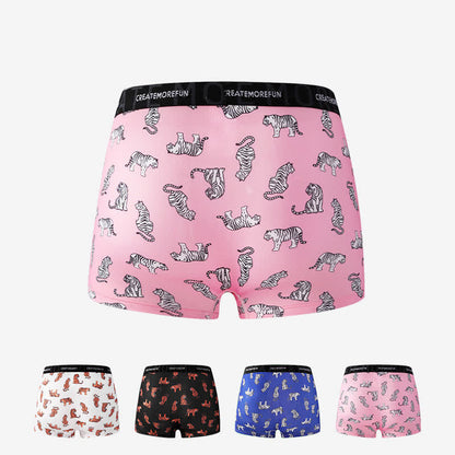 Tiger Print Men's Breathable Boxer Briefs(4 Packs)
