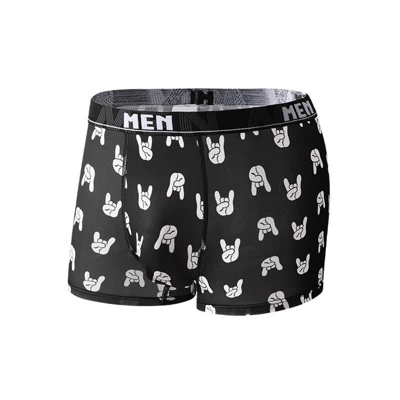 Animal Gesture Print Men's Breathable Boxer Briefs(3 Packs)