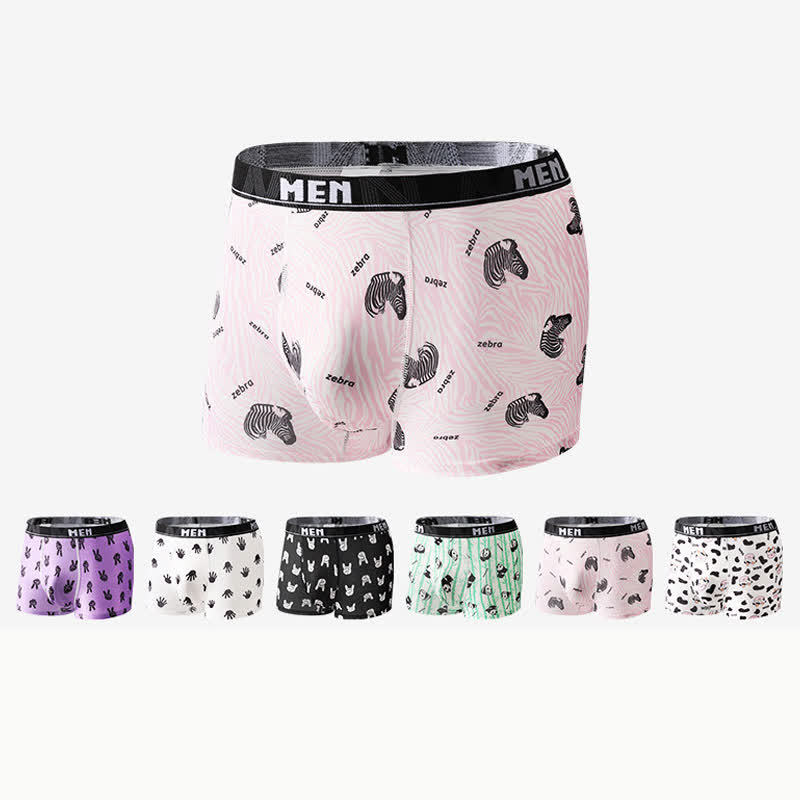 Animal Gesture Print Men's Breathable Boxer Briefs(3 Packs)