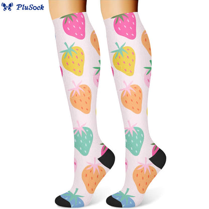 Floral Strawberry Hot Air Balloon Print Compression Socks(3 Pairs)