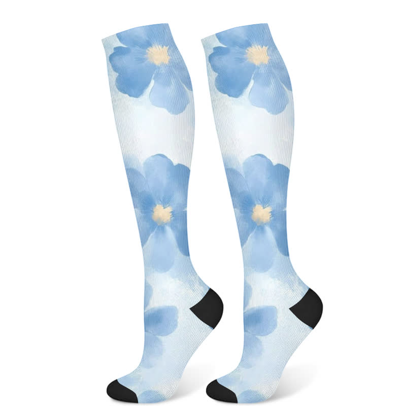 Floral Strawberry Hot Air Balloon Print Compression Socks(3 Pairs)