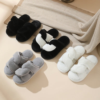 Plusock Plus Size Non-slip Plush Cross Band Slippers