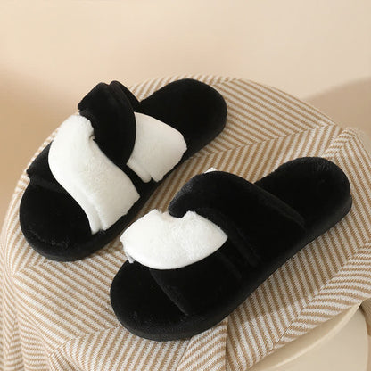 Plusock Plus Size Non-slip Plush Cross Band Slippers