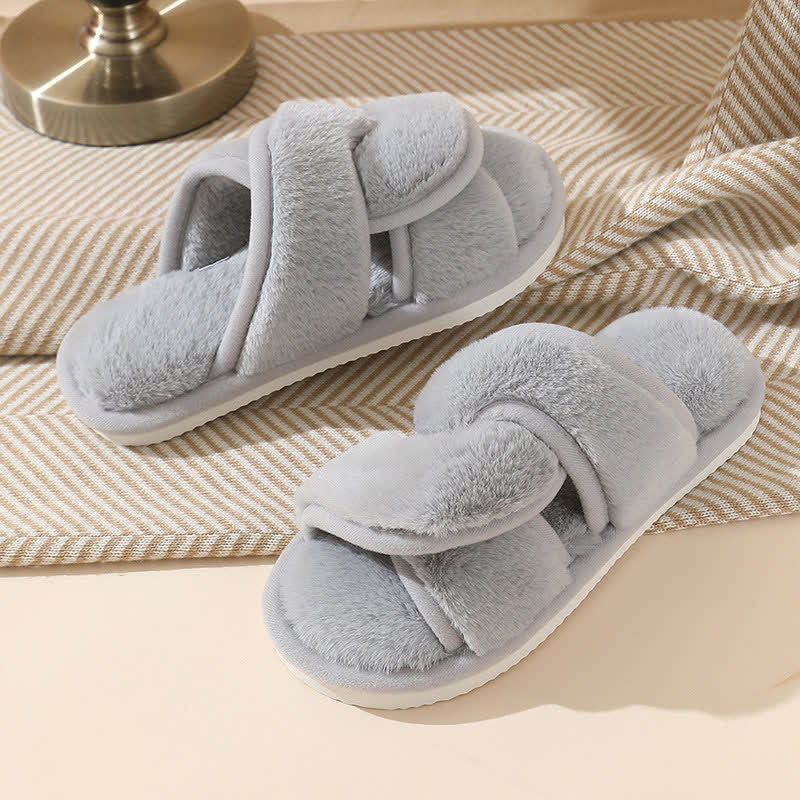 Plusock Plus Size Non-slip Plush Cross Band Slippers