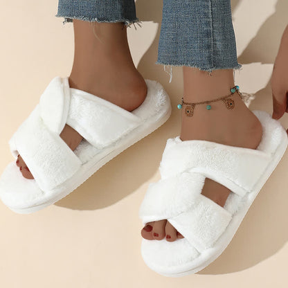 Plusock Plus Size Non-slip Plush Cross Band Slippers
