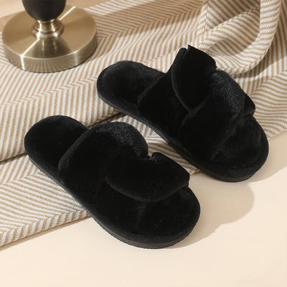 Plusock Plus Size Non-slip Plush Cross Band Slippers