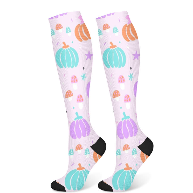 Halloween Ghost Pumpkin Print Compression Socks(3 Pairs)
