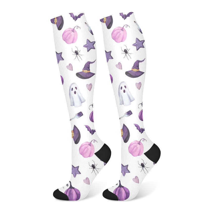 Halloween Ghost Pumpkin Print Compression Socks(3 Pairs)