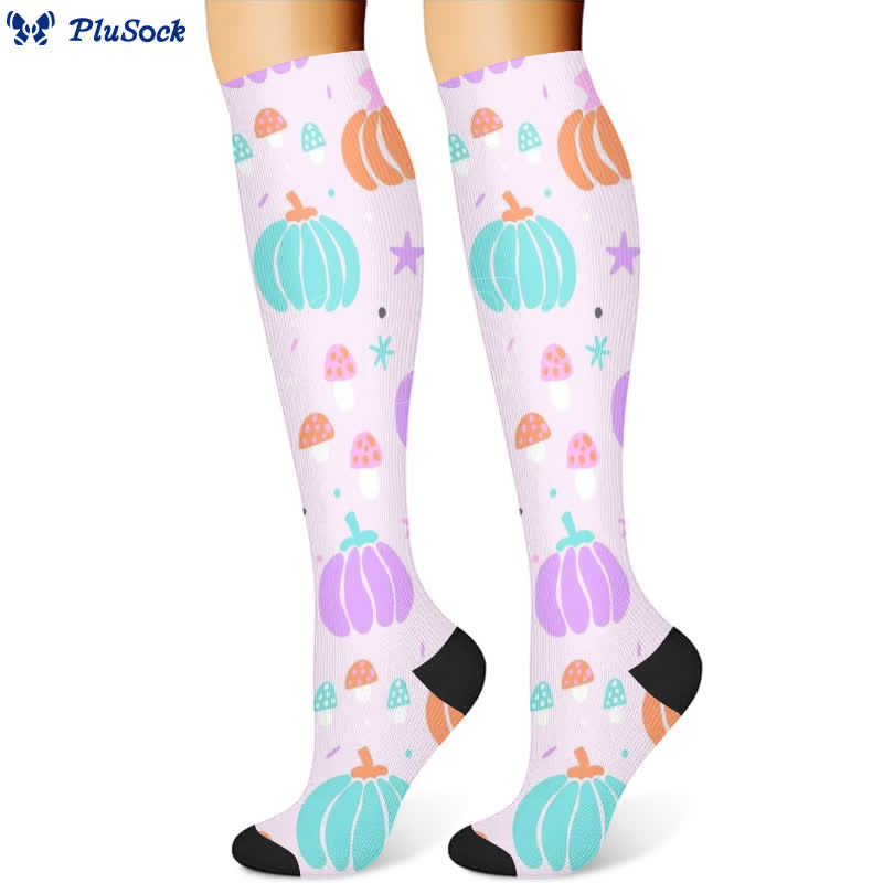 Halloween Ghost Pumpkin Print Compression Socks(3 Pairs)