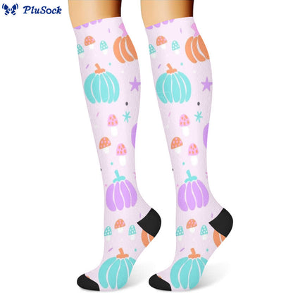 Halloween Ghost Pumpkin Print Compression Socks(3 Pairs)