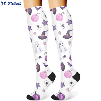 Halloween Ghost Pumpkin Print Compression Socks(3 Pairs)