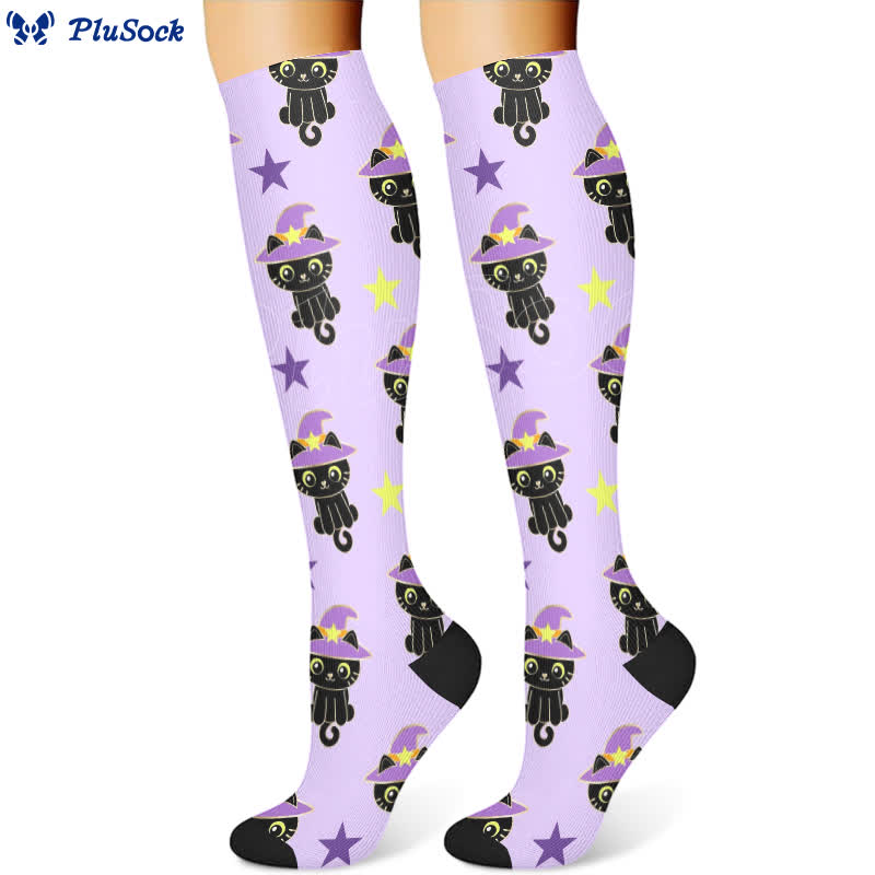 Halloween Skull Cat Eyeball Print Compression Socks(3 Pairs)