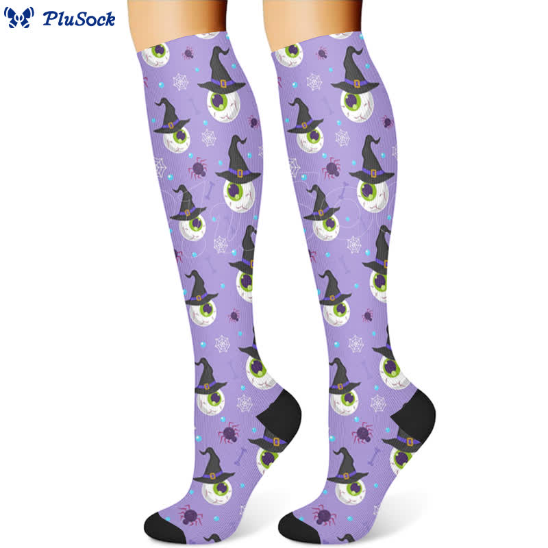 Halloween Skull Cat Eyeball Print Compression Socks(3 Pairs)