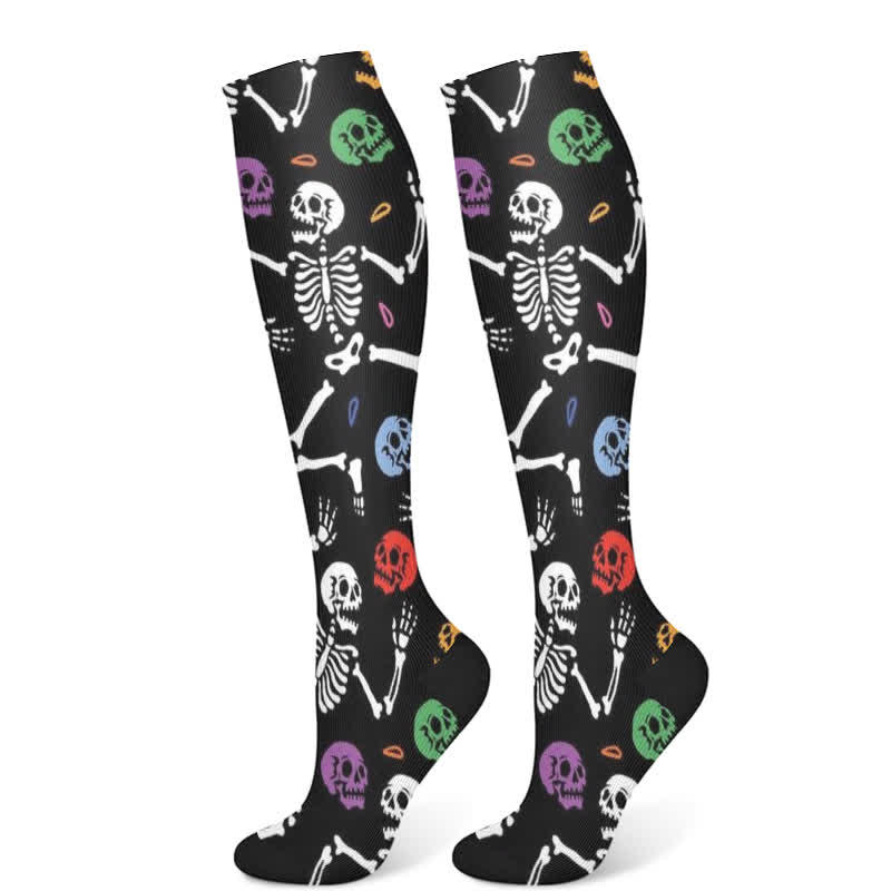 Halloween Skull Cat Eyeball Print Compression Socks(3 Pairs)