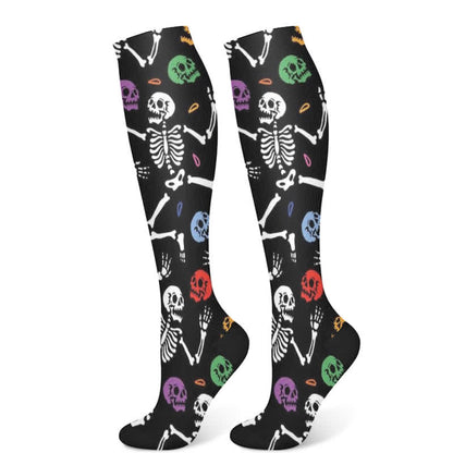 Halloween Skull Cat Eyeball Print Compression Socks(3 Pairs)