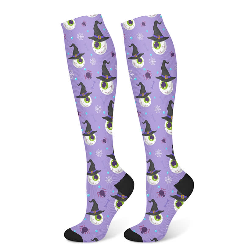 Halloween Skull Cat Eyeball Print Compression Socks(3 Pairs)