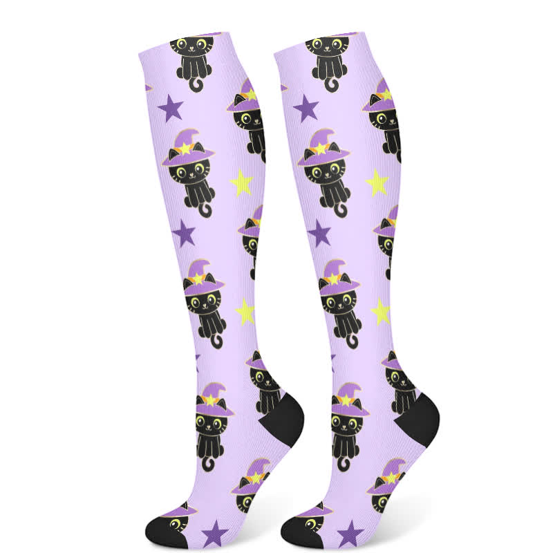 Halloween Skull Cat Eyeball Print Compression Socks(3 Pairs)