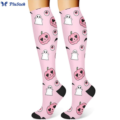 Halloween Ghost Floral Compression Socks(3 Pairs)