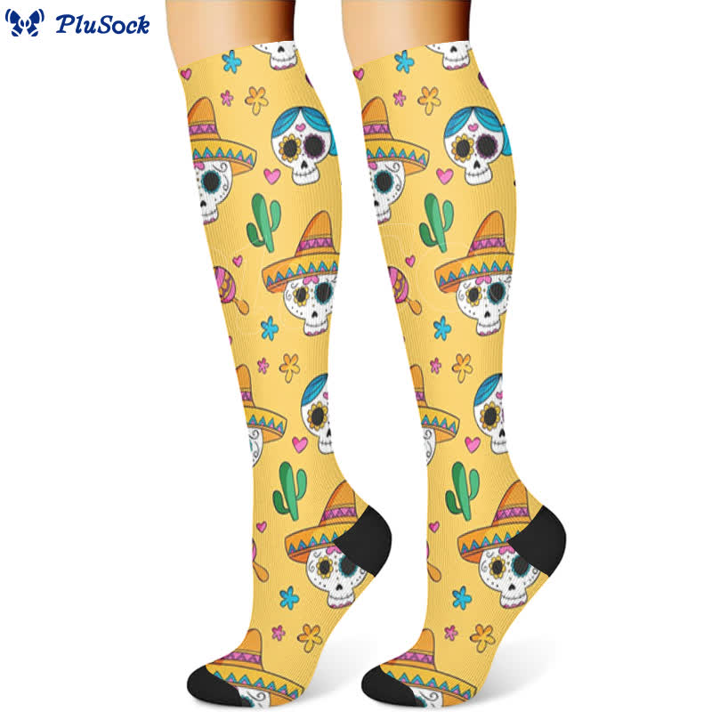 Halloween Ghost Floral Compression Socks(3 Pairs)