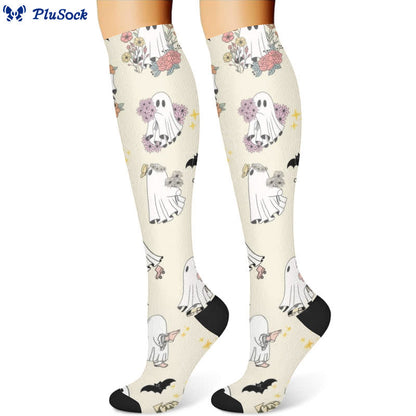 Halloween Ghost Floral Compression Socks(3 Pairs)