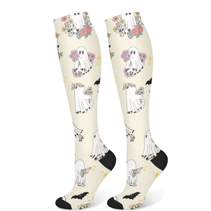 Halloween Ghost Floral Compression Socks(3 Pairs)
