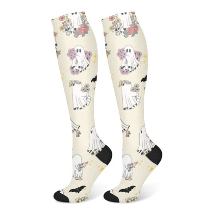 Halloween Ghost Floral Compression Socks(3 Pairs)