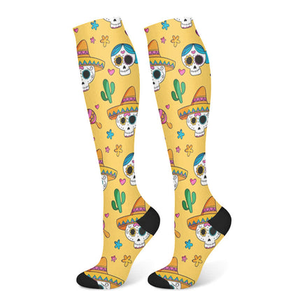 Halloween Ghost Floral Compression Socks(3 Pairs)