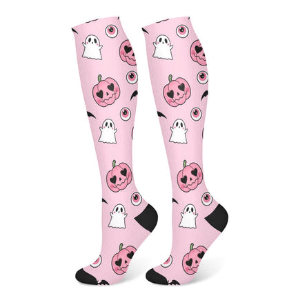 Halloween Ghost Floral Compression Socks(3 Pairs)
