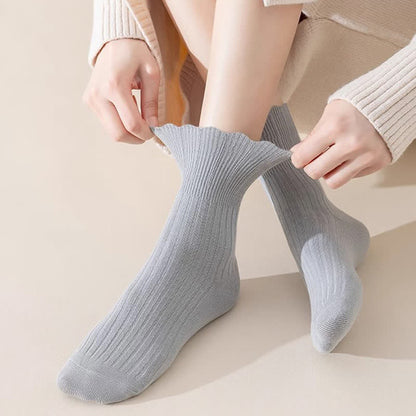 Loose Fit Cotton Quarter Socks with Lettuce Edge(4 Pairs)