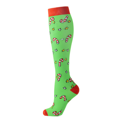 Christmas Reindeer Gingerbread Candy Cane Compression Socks(6 Pairs)