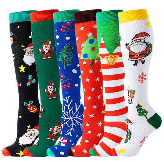 Santa Christmas Tree Compression Socks(6 Pairs)