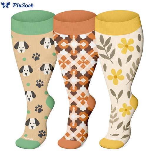 Plus Size Cozy Pattern Compression Socks(3 Pairs)