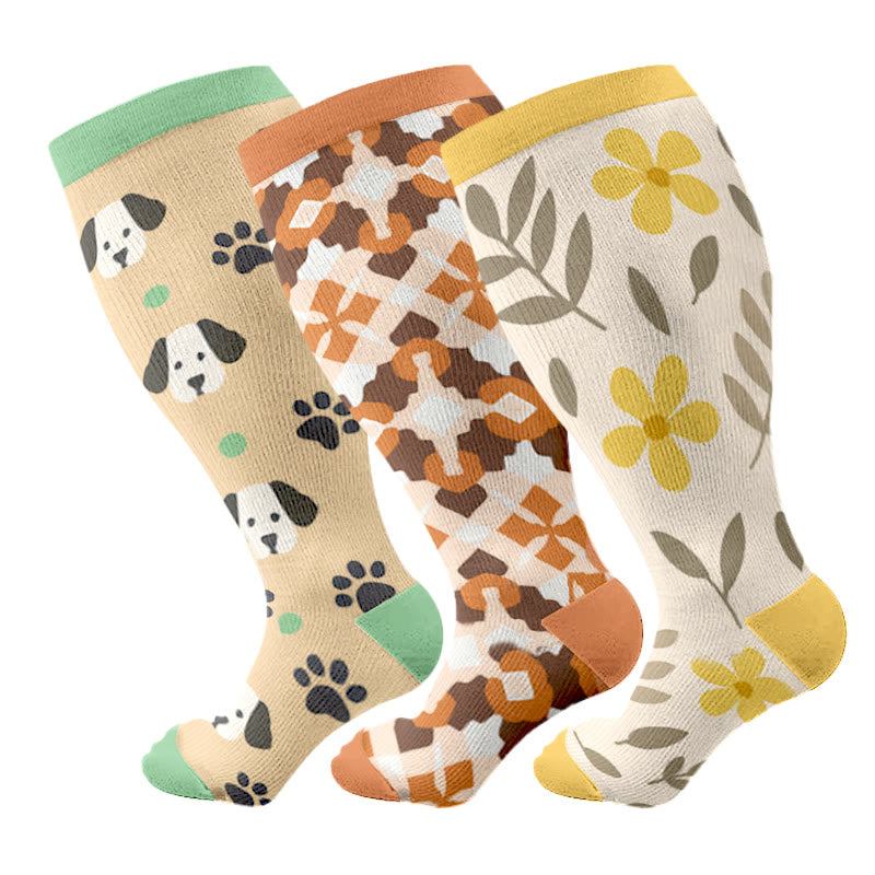 Plus Size Cozy Pattern Compression Socks(3 Pairs)