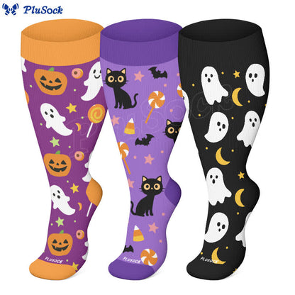 Plus Size Halloween Ghost Series Compression Socks(3 Pairs)
