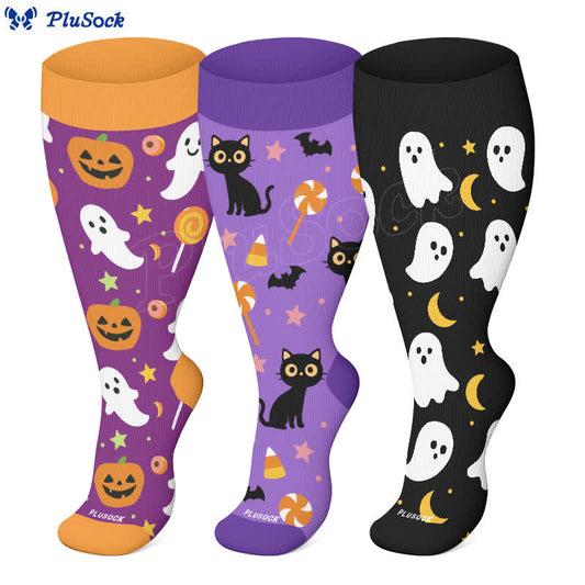 Plus Size Halloween Ghost Series Compression Socks(3 Pairs)