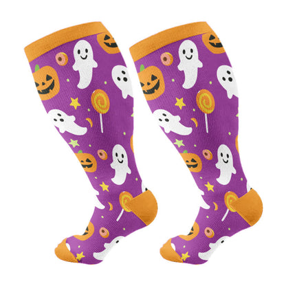 Plusock Plus Size Halloween Ghost Series Compression Socks(3 Pairs) - Purple&Orange(1 Pair) - 4XL - image 6