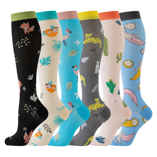 Cute Animal Plant Print Compression Socks(6 Pairs)