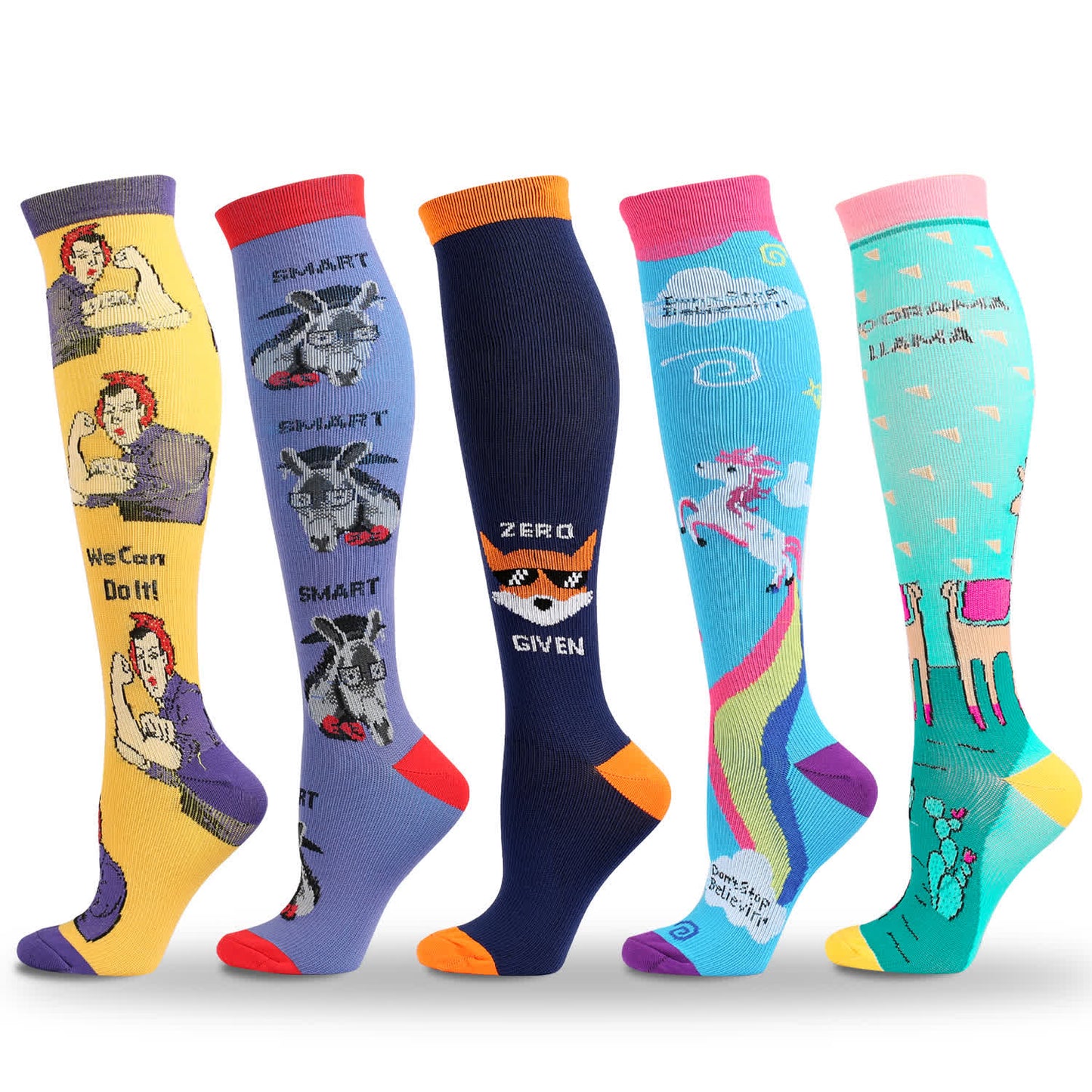 Plusock Funny Cartoon Animal Print Compression Socks(5 Pairs) - Multicolor - S/M - image 0