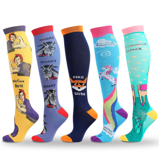 Plusock Funny Cartoon Animal Print Compression Socks(5 Pairs) - Multicolor - S/M - image 0