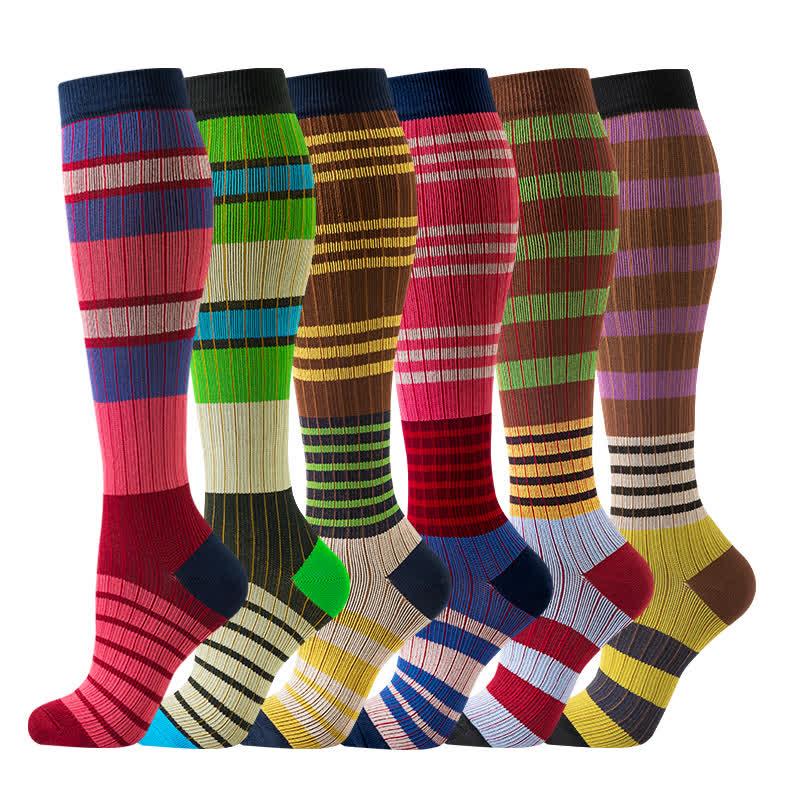 Plusock Colorful Stripe Print Compression Socks(6 Pairs) - image 0