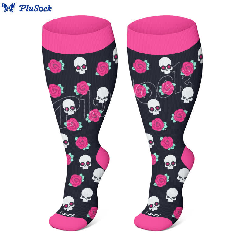 Plusock Plus Size Halloween Floral Skull  Series Compression Socks - image 3