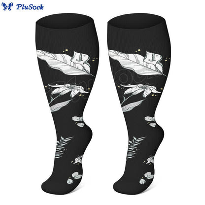 Plus Size Floral Leaf Series Compression Socks(3 Pairs)
