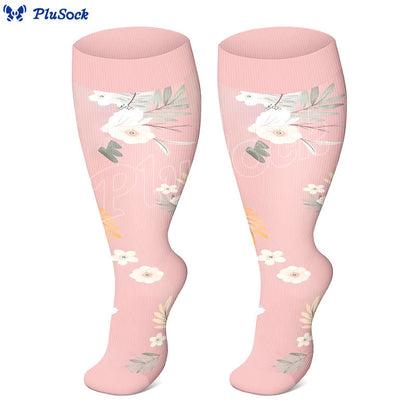 Plus Size Floral Leaf Series Compression Socks(3 Pairs)