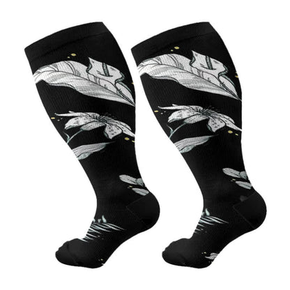 Plus Size Floral Leaf Series Compression Socks(3 Pairs)