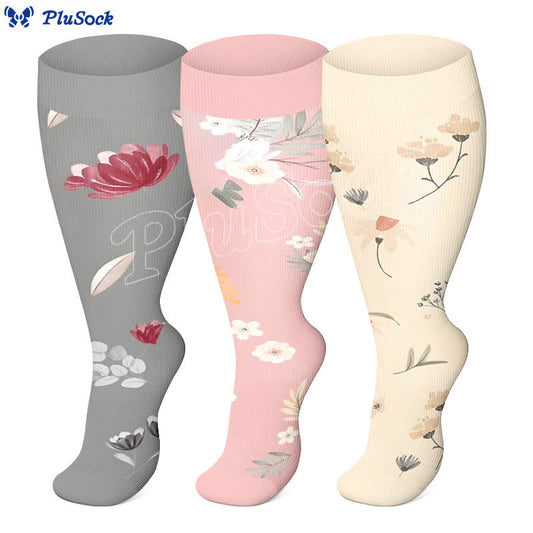 Plus Size Peach Blossom Compression Socks(3 Pairs)
