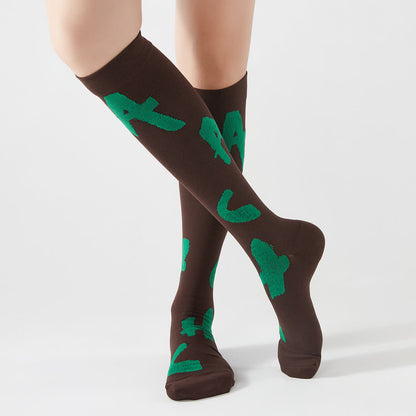 Plusock Cactus Letter Print Compression Knee High Socks(3 Pairs)