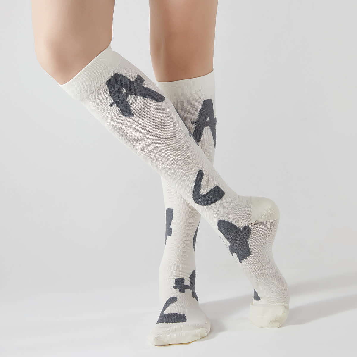 Cactus Letter Print Compression Knee High Socks(3 Pairs)