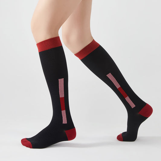 Simple Rectangular Colorblock Compression Knee High Socks(5 Pairs)