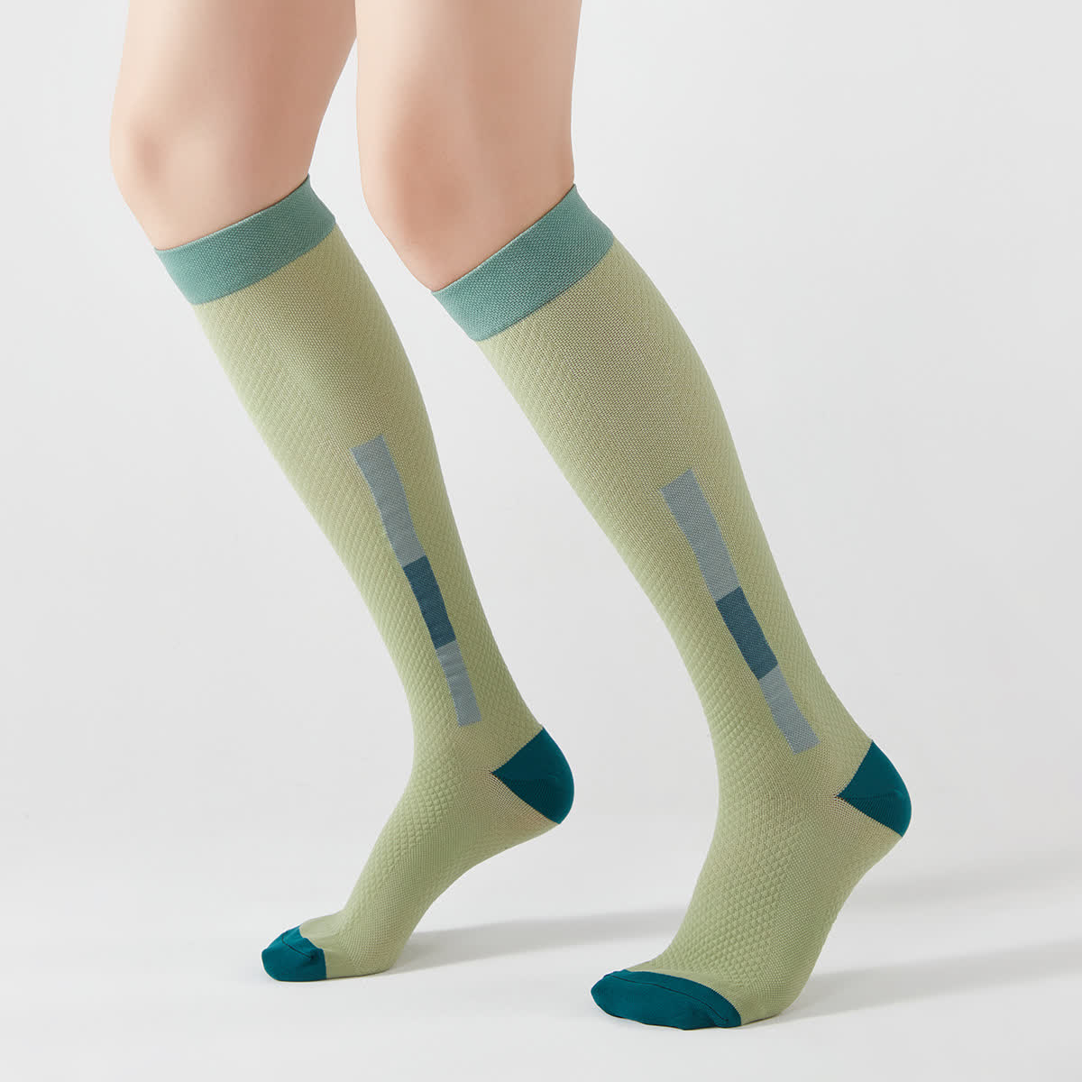 Plusock Simple Rectangular Colorblock Compression Knee High Socks(5 Pairs)